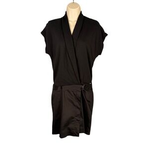 Lacoste Dress Womens 38 Black Pique Knit with Twill Skirt Shawl Collar Buckle